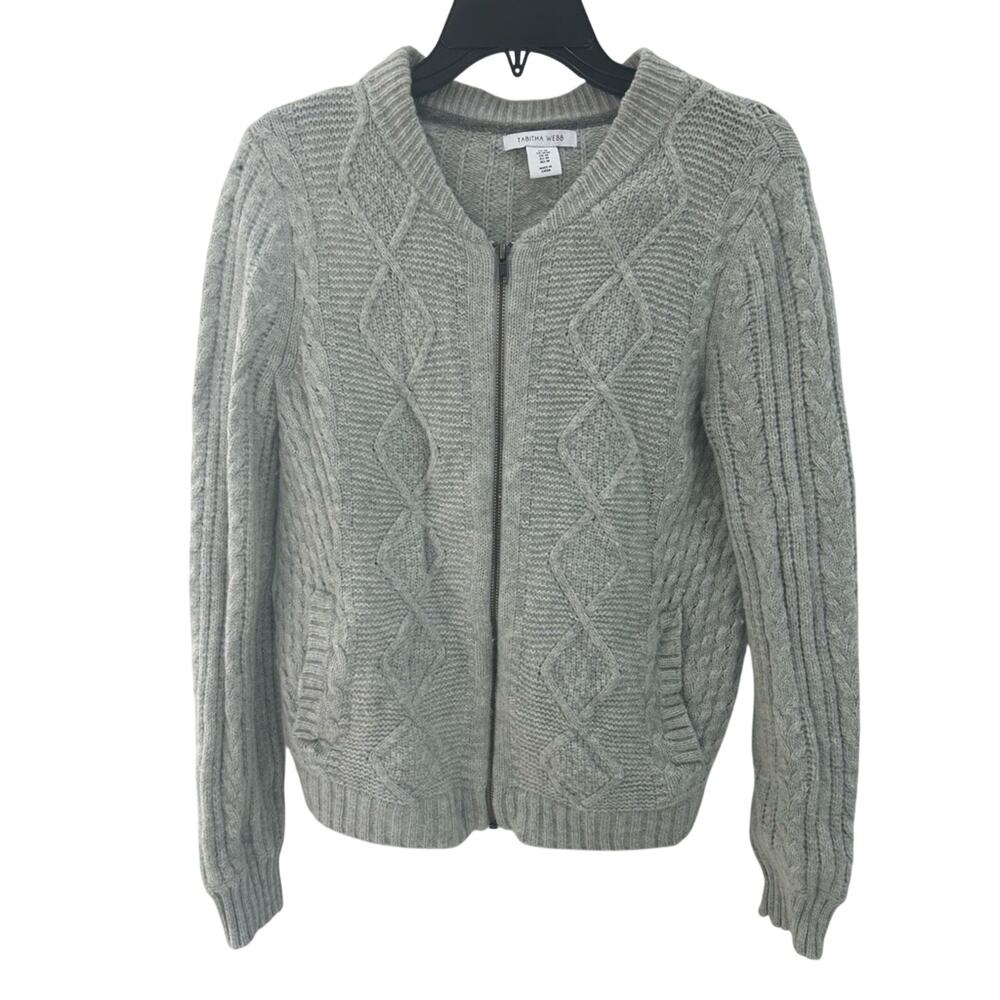 NWOT Tabitha Webb Women’s Light Gray Wool Cable Knit Cardigan Size M